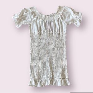 Entro White NWT Midi Cottage-core Preppy Smocked Ruffle Dress Small 100% Cotton